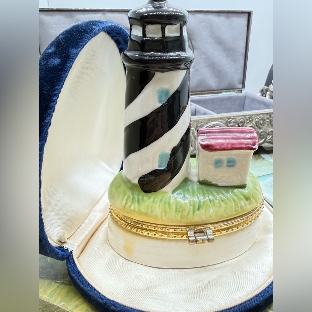 Vintage Striped Lighthouse Trinket Box
